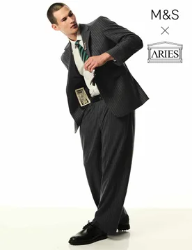 Relaxed Fit Striped Stretch Suit Jacket Grey Mix male - M&S x Aries - FashionsVida